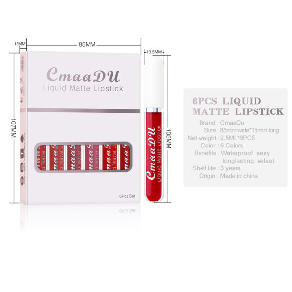 CmaaDU Liquid Matte Lipstick Set – 6 Long Lasting Waterproof Shades | Non-Stick, Smudge-Proof, Velvet Finish Lip Gloss Gift Kit - Image 2